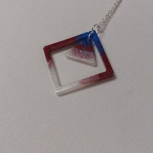 CLEARANCE- Red white and blue resin diamond and triangle necklace
